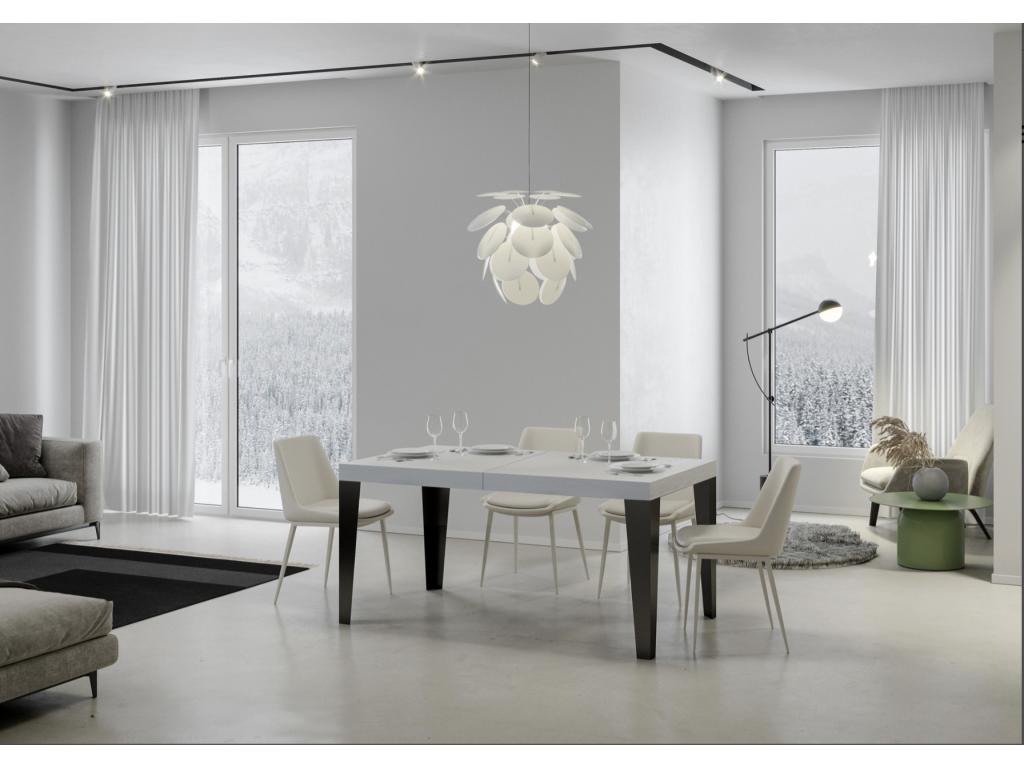 Table à manger extensible Boislis-Couleur Blanc-Support 4 pieds-2 rallonges épaisses-Largeur extensible 160 à 264cm SHND58823