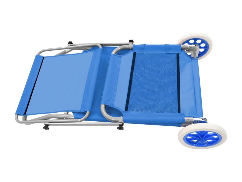 Chaise longue pliable avec auvent et roues Acier Bleu MZEU14320