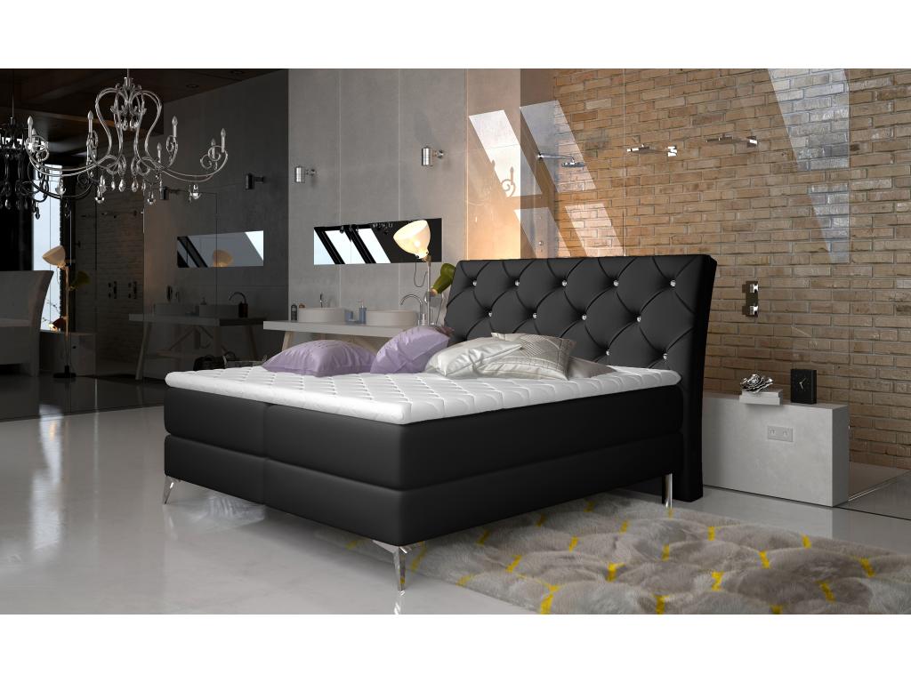 Lit design continental avec tête de lit capitonnée strass simili cuir noir Banky-160x200 OZEU80965