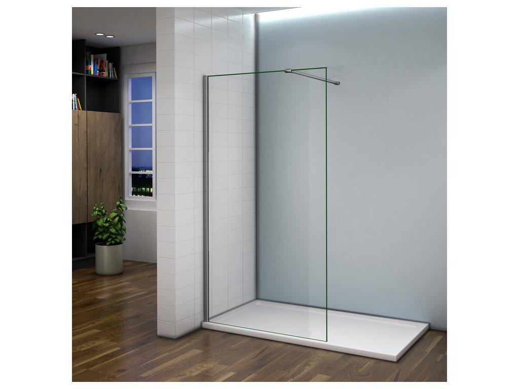 Paroi de douche à l'italienne 50x200cm avec barre de fixation 90cm récupérable - Chromé - Verre 8mm trempé transparent NTAZ12109