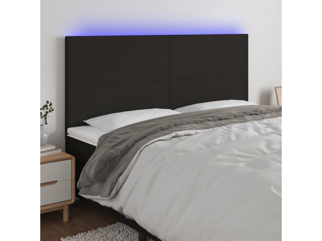 Tête de lit à LED Noir 200x5x118/128 cm Tissu BBYW54067