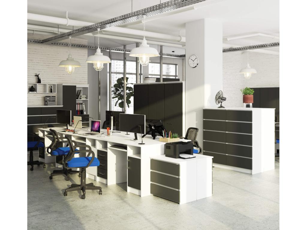 bureau Mobenze 1 porte 3 tiroirs façade gris 5 étagères 124x52x74 cm FVQR17506