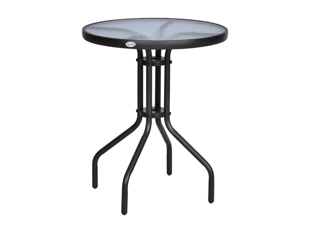 Table ronde Boislis de jardin dim- 60x70H cm métal époxy anticorrosion noir plateau verre trempé LWKV58559