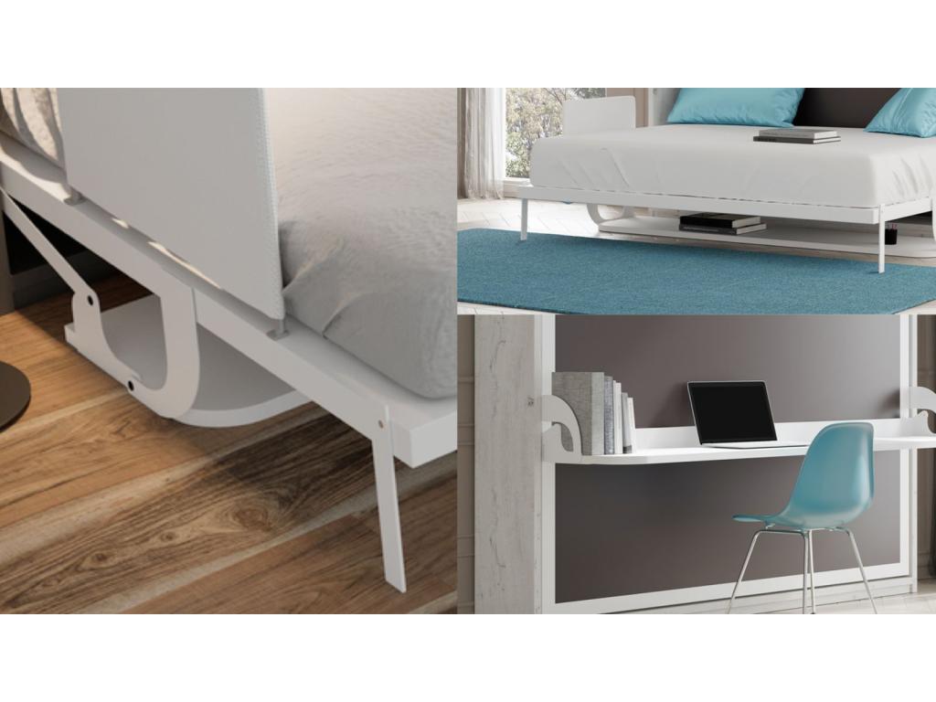 Lit escamotable avec bureau 90x200 chêne gris P 35 Mobenze RTQG18836