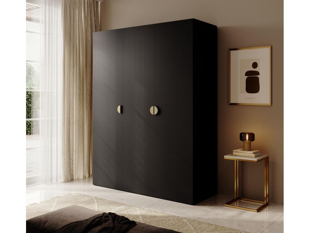 Armoire 3 portes avec deux tringles - 150 cm - noir - Mobenze IHFT83599