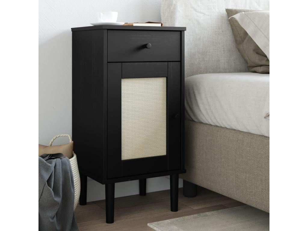 Table de chevet Mobenze aspect de rotin noir Mobenze de pin massif KQWE11117