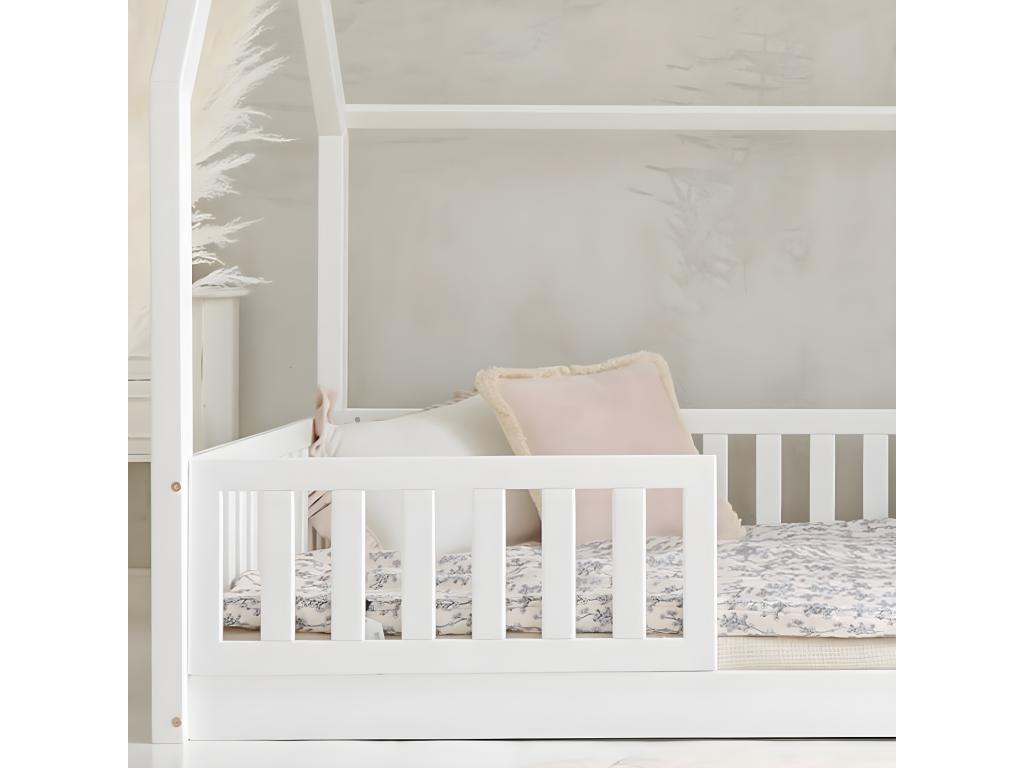 Lit cabane 140x200 barrières et sommier inclus pieds 1 cm Luxameub Blanc LKMJ62435