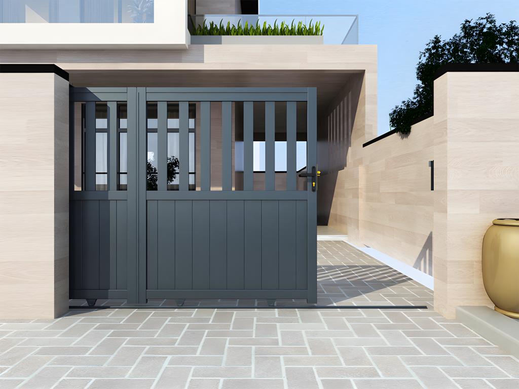 Portail coulissant aluminium semi ajouré L401 x H149 cm anthracite Mobenze II ORHV06317