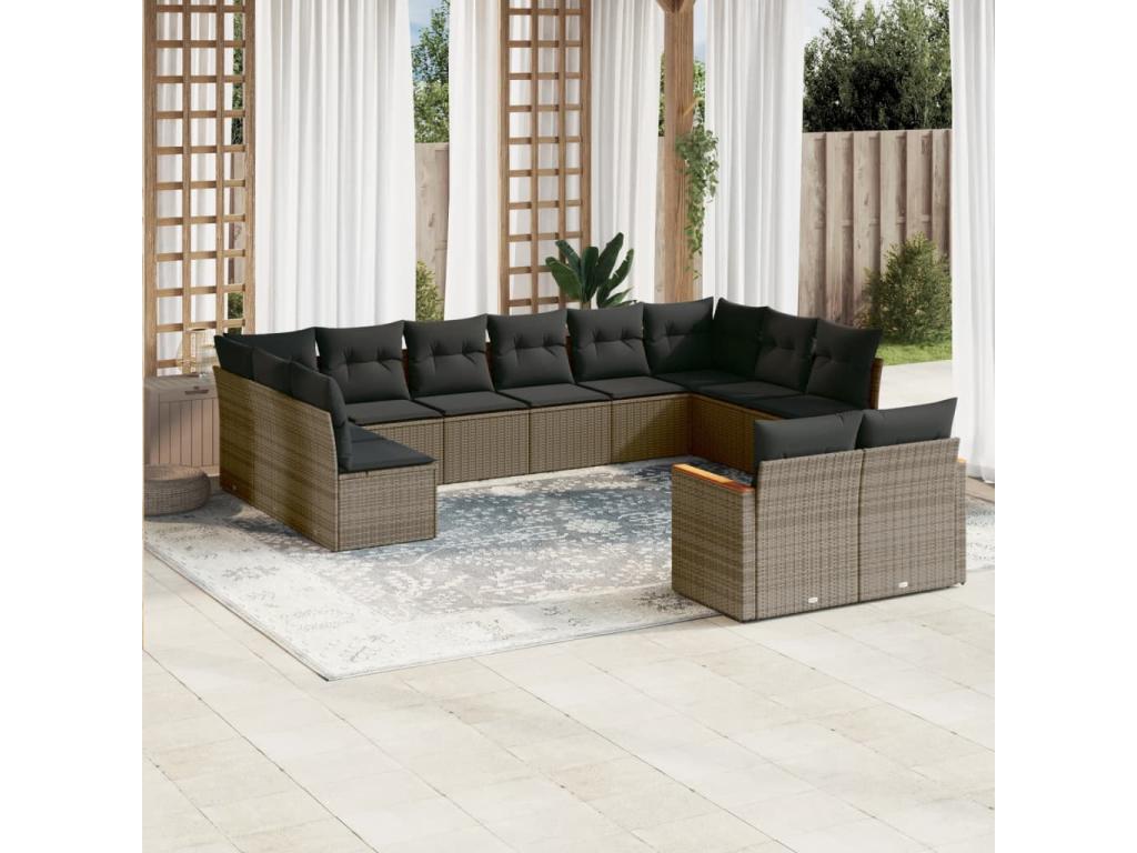 Salon de jardin avec coussins 12 pcs gris résine tressée NEFX26010
