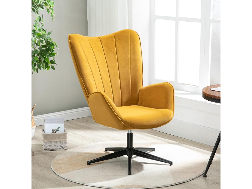 Fauteuil Mobenze Chaise Pivotant pour Bureau Salon Chambre avec Un revêtement en Tissu des Accoudoirs Rembourés Métal Jaune 68x87x99cm OKPX25679