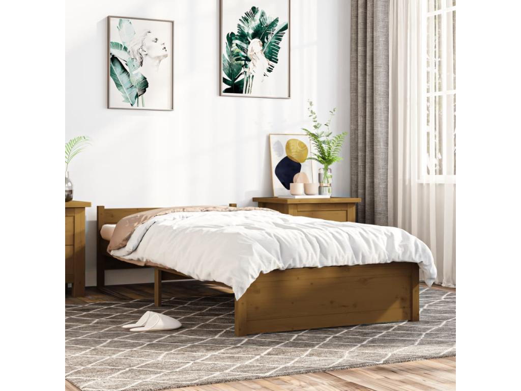 Cadre de lit sans matelas marron miel Mobenze massif 90x190 cm PAPT60682