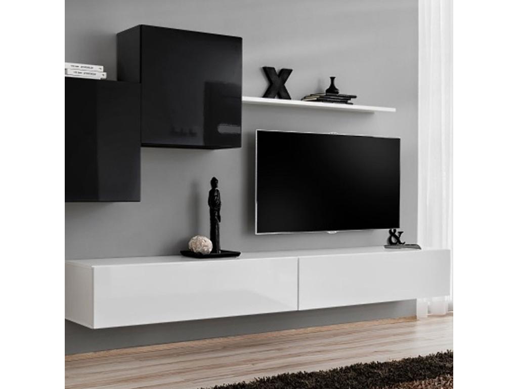 Meuble TV Mural Design Mobenze X 330cm Noir / Blanc ENTQ23797