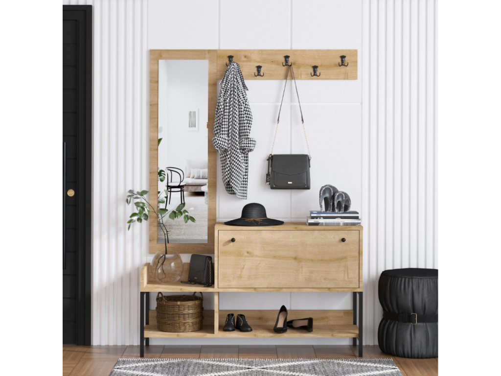 Meuble d'entrée avec porte-manteau et rangement à chaussures Boislis SYKA00050