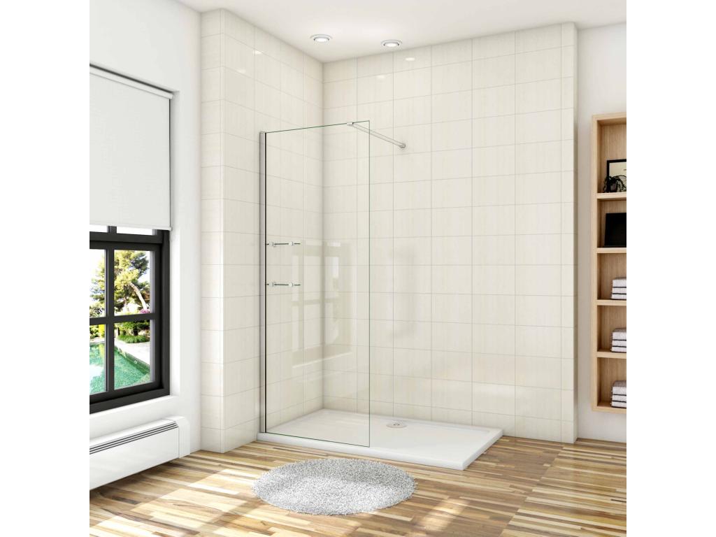 Paroi de douche à l'italienne 70x190cm avec étagères et barre de fixation 90cm récupérable en verre anticalcaire 8mm QRPK96908