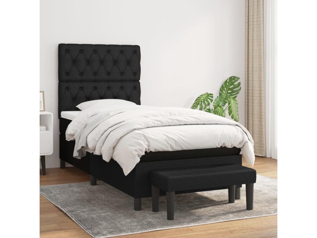 Lit à sommier tapissier et matelas Noir 80x200 cm Tissu SHVJ09138