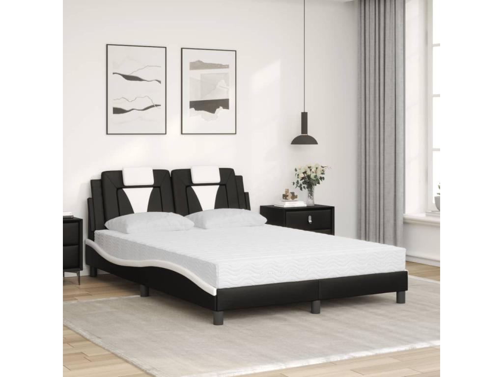 Lit avec matelas noir et blanc 140x200 cm similicuir BOGF13371