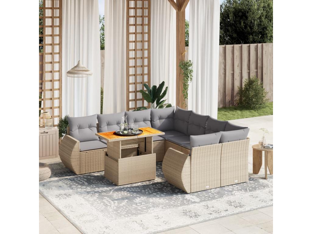 Salon de jardin avec coussins 9 pcs beige résine tressée DXRB31099