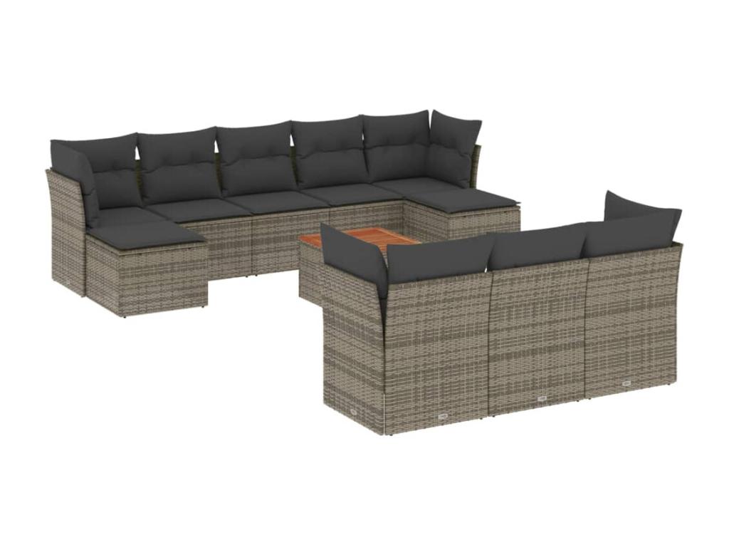 Salon de jardin 11 pcs avec coussins gris résine tressée ERWA12087