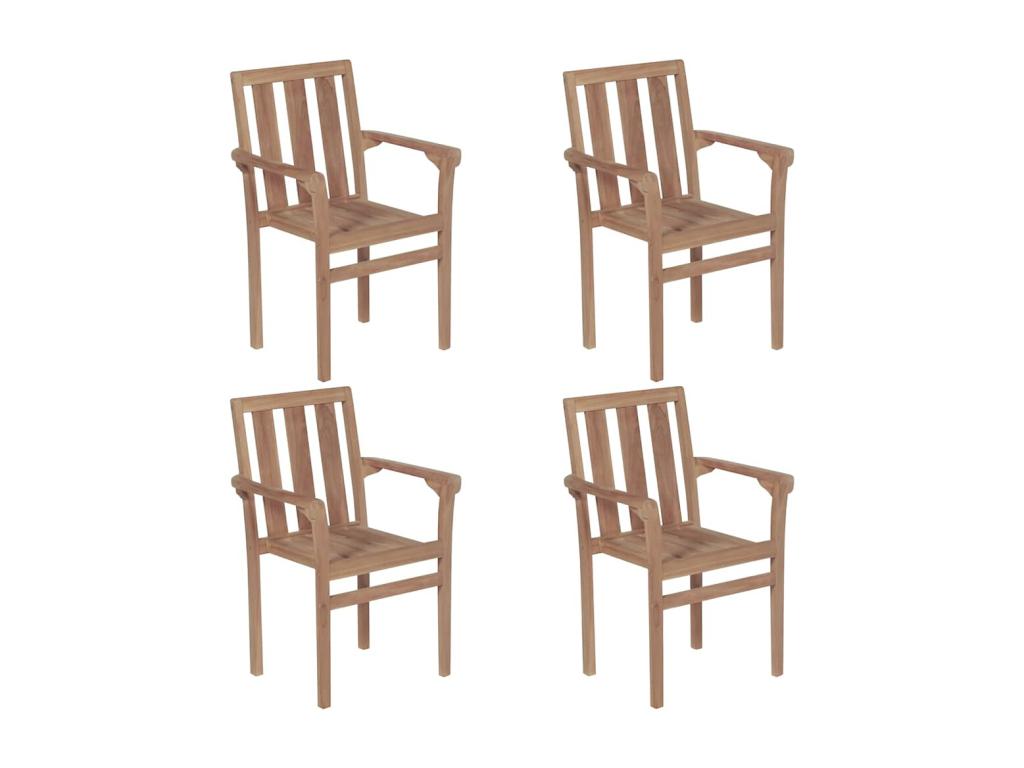 Chaises de jardin empilables avec coussins lot de 4 Teck solide YQLE80288