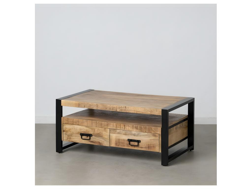 Table basse 1 niche 2 tiroirs Mobenze Brut/Métal - Mobenze ETTL89014
