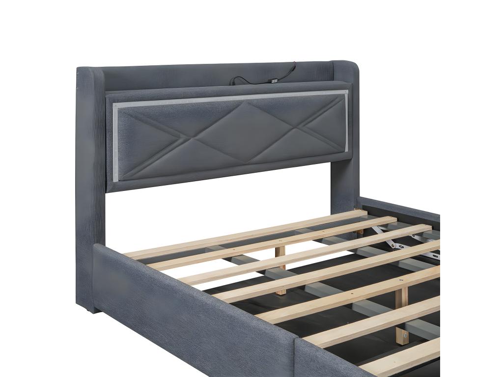 Lit adulte à panneau plat 140x200cm Mobenzeère d'Mobenze à la fin du lit relevable port USB à la tête du lit gris HMDO07326