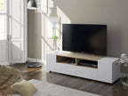 Meuble TV Boislis Buffet téléBoislis de salon Meuble TV moderne Buffet bas polyvalent 138x42h36 cm Blanc et Chêne SXRV01460