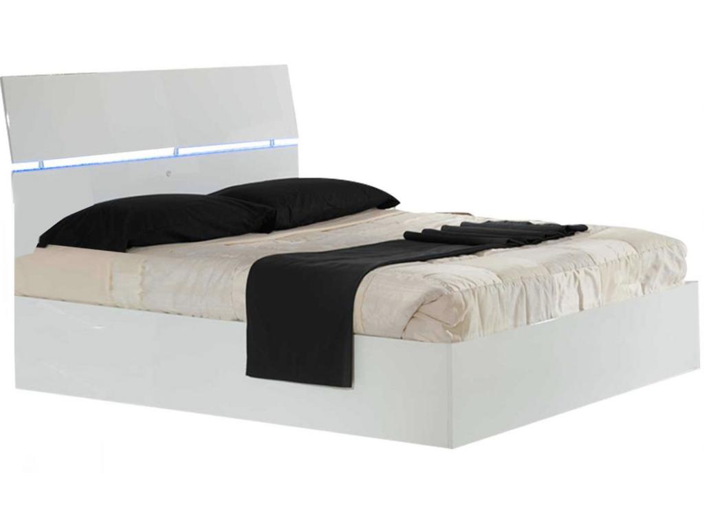 Lit moderne bois blanc laqué et tête de lit blanche laquée avec led Boislis-Couchage 140x190 cm RICO76832
