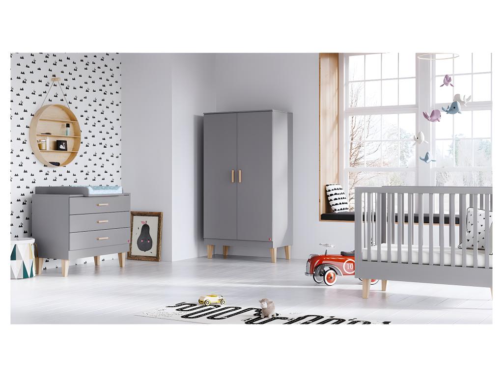 Chambre complète lit bébé évolutif - commode à langer - armoire Boislis Gris RSKZ26055