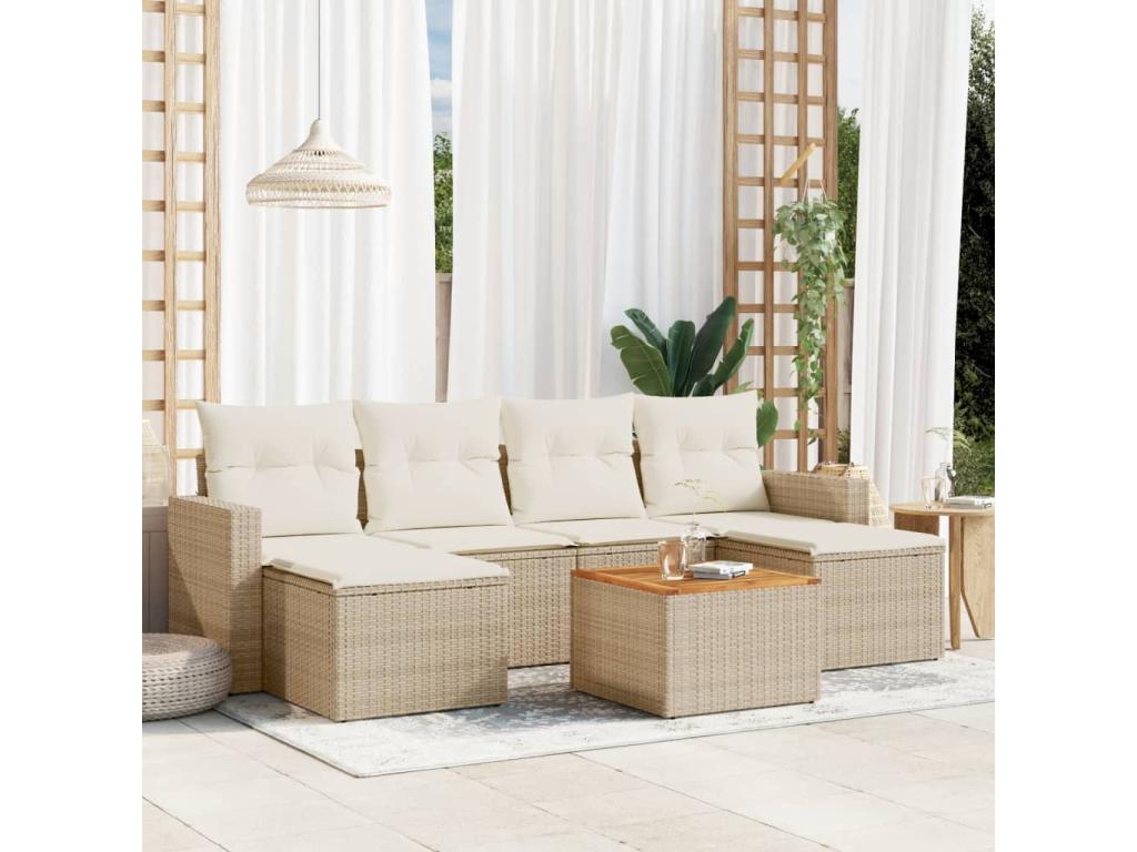 Salon de jardin avec coussins 7 pcs beige résine tressée GBWF75314
