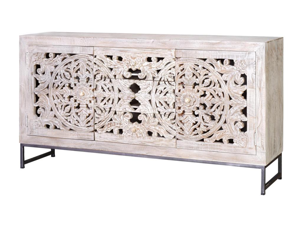 Buffet en manguier et métal blanc vieilli Mobenze y Colomer.80x38x150 ZPDJ32359