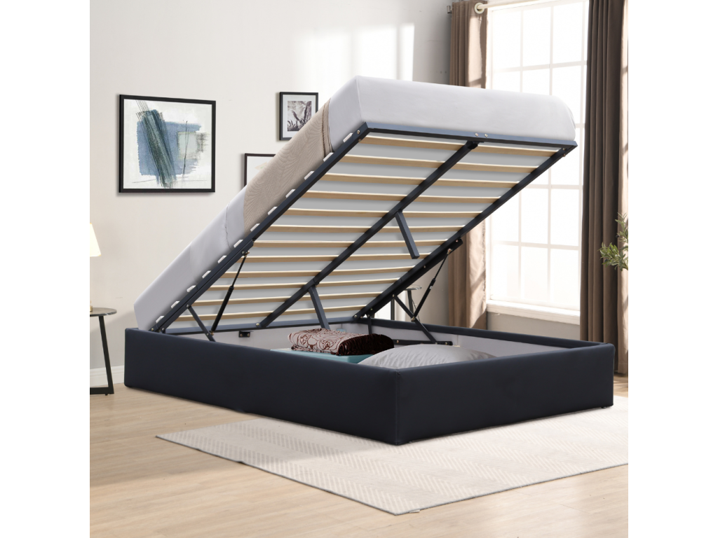 Lit Coffre dehoussable 90x200 cm avec Pieds et 12 Luxameub - Montage Rapide et Facile - Revêtement PVC Simili Facile d'Entretien CGHE96353