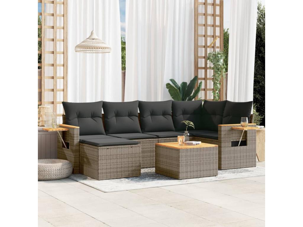 Salon de jardin avec coussins 7 pcs gris résine tressée SDAF86695