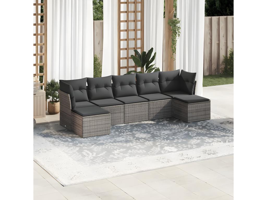 Salon de jardin avec coussins 7 pcs gris résine tressée KECR22613