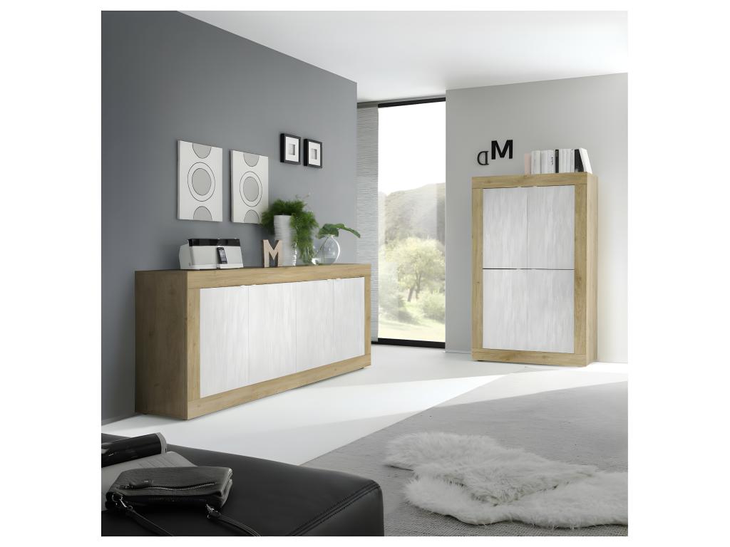 Vaisselier 4 portes Chêne naturel/Blanc neige - Mobenze JGCY68683