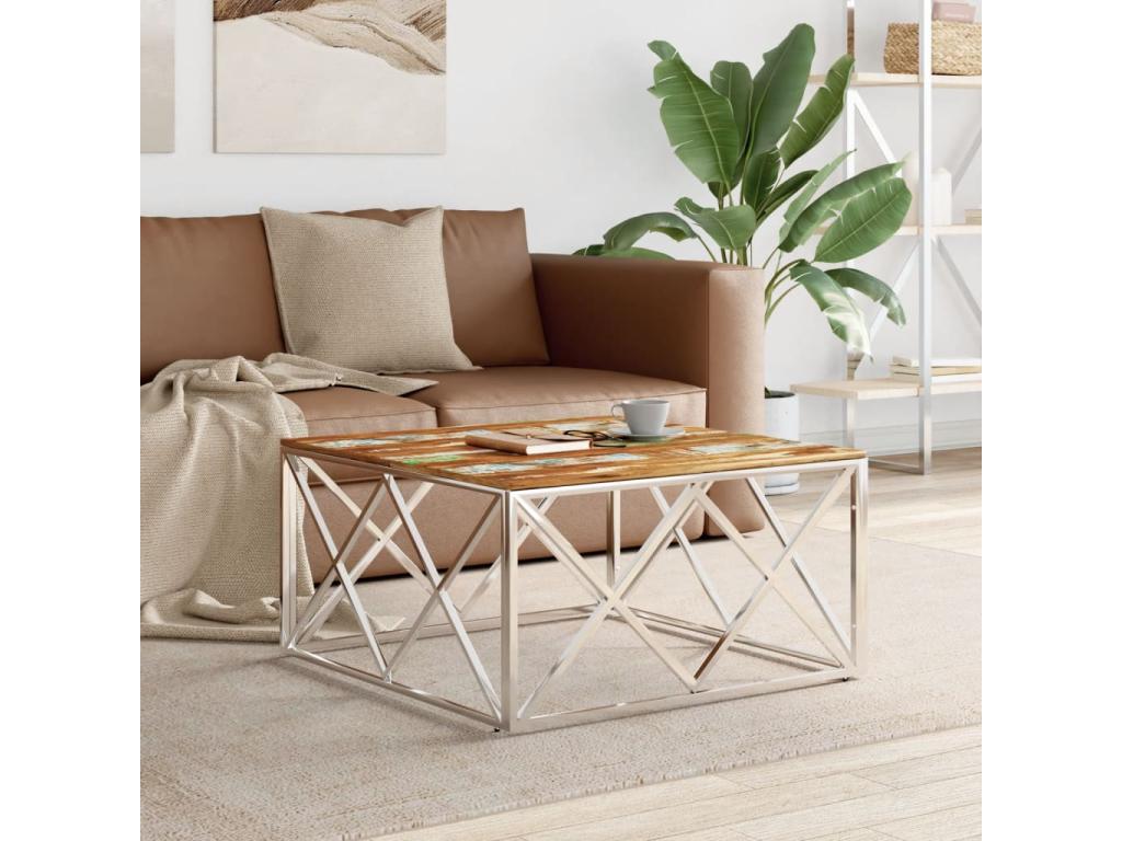 Table basse argenté acier inoxydable/Mobenze massif récupération IARS70167