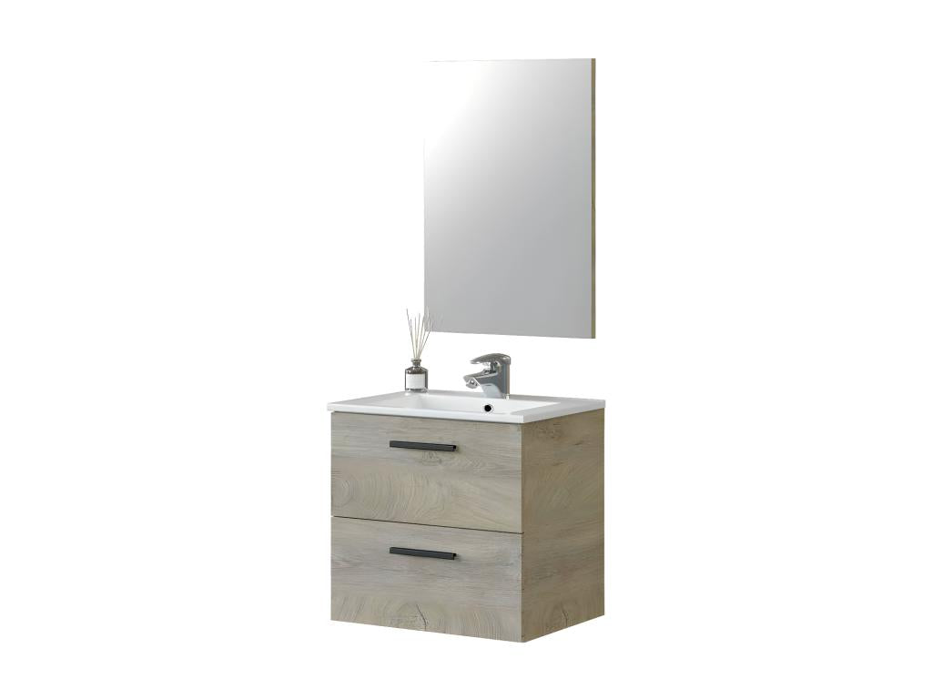 Meuble sous vasque 60 cm vasque miroir Chêne - Mobenze KDVL24131
