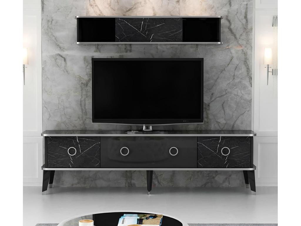 Ensemble meuble TV MARBRE 180 cm Noir brillant USYD41294
