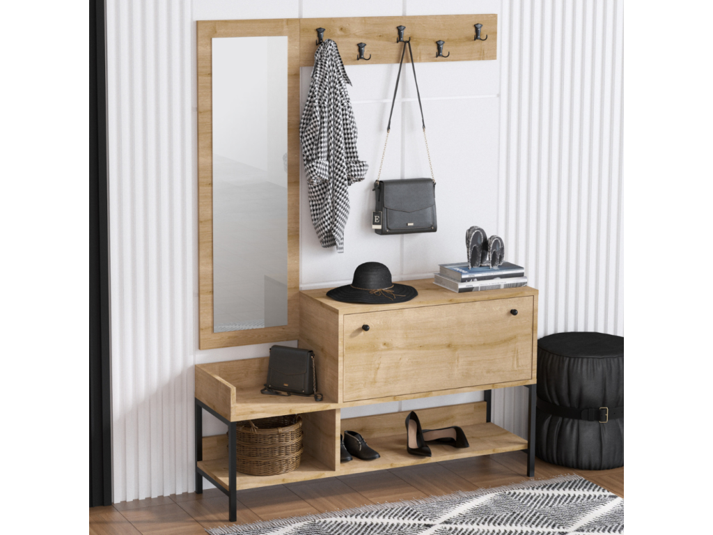 Meuble d'entrée avec porte-manteau et rangement à chaussures Boislis SYKA00050