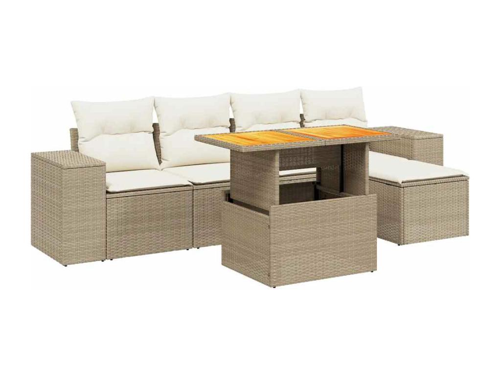 Salon de jardin avec coussins 6 pcs beige résine tressée VVYT25108