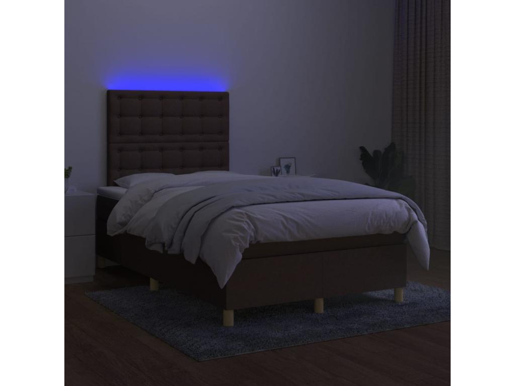 Sommier tapissier matelas et LED Marron foncé 120x200 cm Tissu WCBK16424