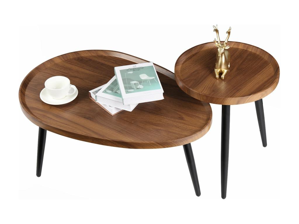 Lot de 2 tables de basse gigognes en bois table vintage salon scandinave 80x55x38cm / 40x47.5cm 80x55x38cm / 40x47.5cm JZJW48899