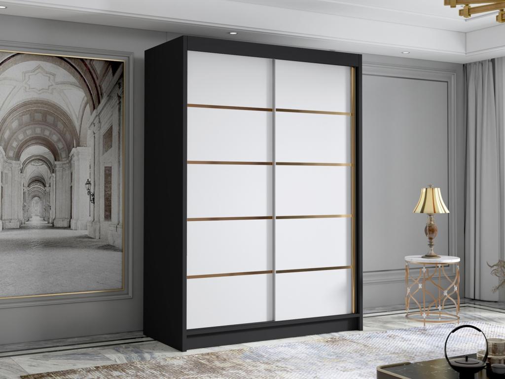 Armoire Boislis 188 Noir - Blanc 200x120x58cm Portes d'armoire Glissement EBLO60956