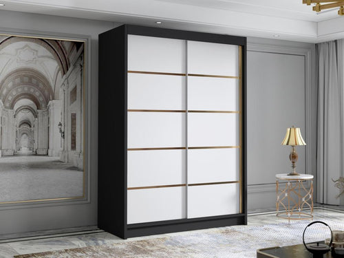 Armoire Boislis 188 Noir - Blanc 200x120x58cm Portes d'armoire Glissement EBLO60956