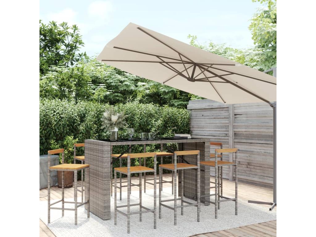 Ensemble de bar jardin 9 pièces gris poly rotin/Mobenze massif Mobenze UEKZ56651