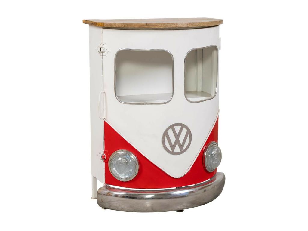 Console fourgon en bois et métal rouge 50x32x75h YHKN50173