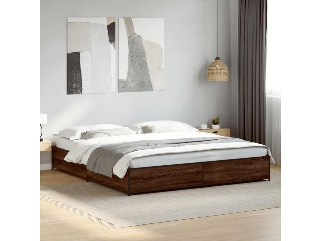 Cadre de lit chêne marron 200x200 Mobenze d'ingénierie et métal IHOK96391