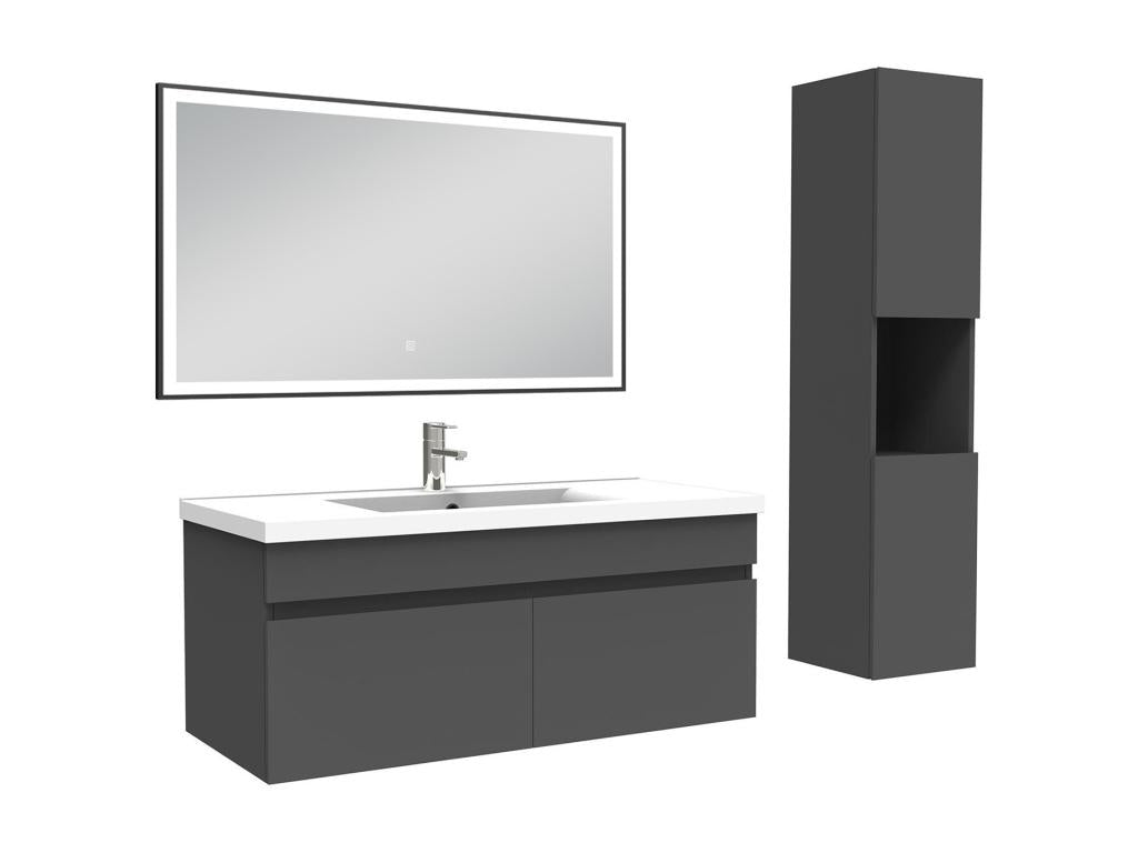 Meuble simple vasque 100cm avec colonne et miroir lumineux 3 couleurs anthracite LGUA38715