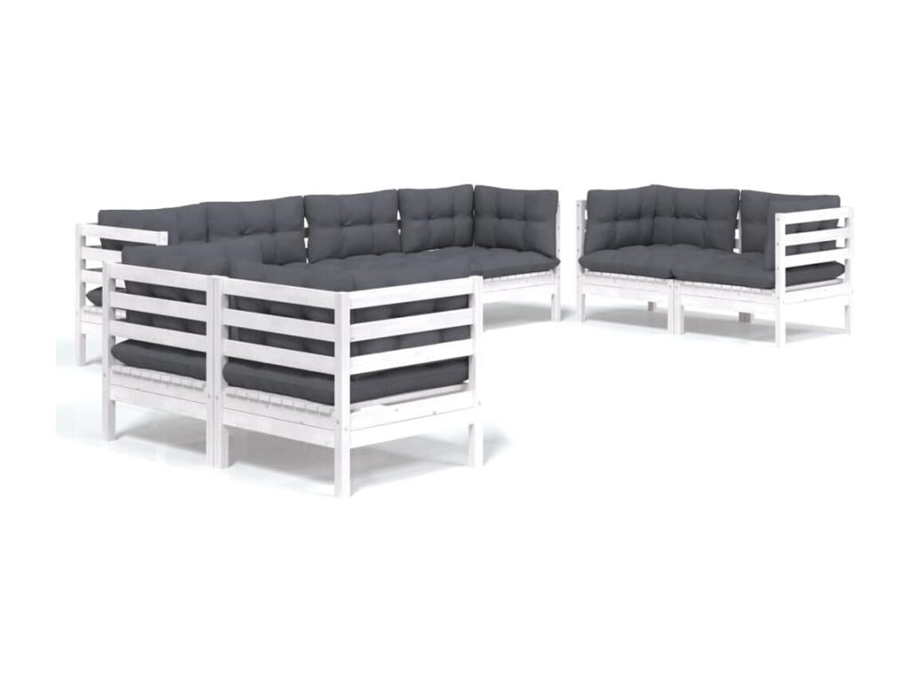 Salon de jardin 8 pcs avec coussins bois de pin massif HZZL67586