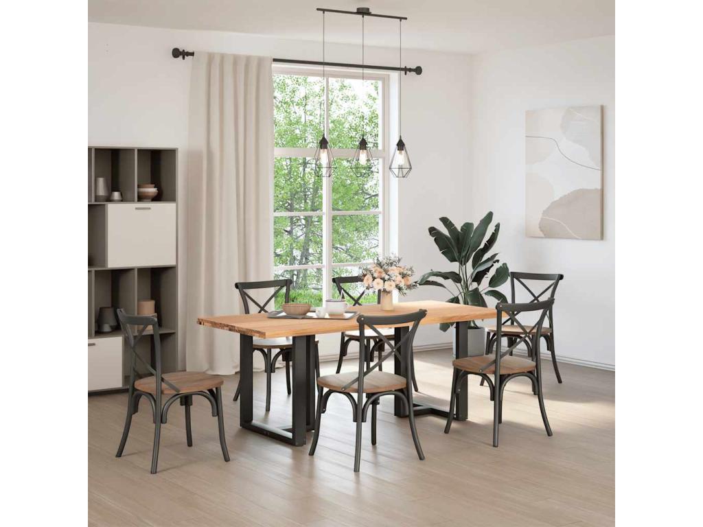 Table à manger marron clair Mobenze de chêne massif rectangulaire VKUG13618