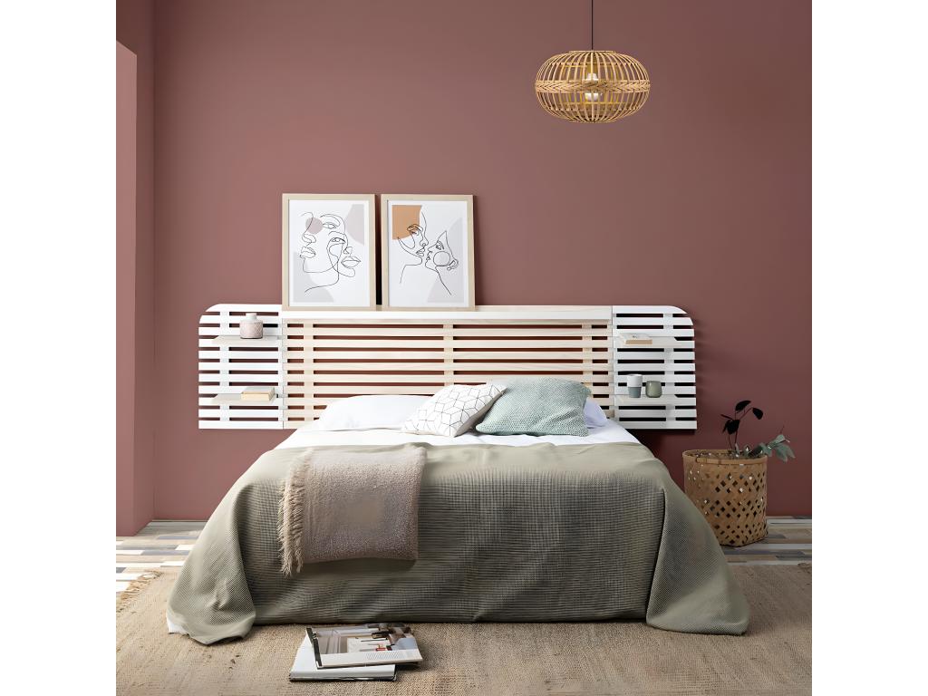 Mobenze - Tête de Lit L.240cm Mobenze Massif Naturel et Blanc ABEC32520